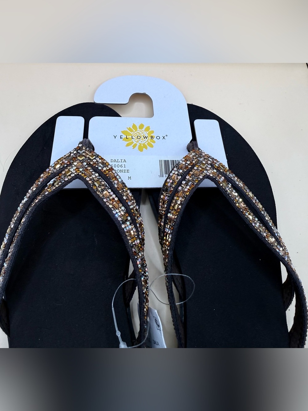 Yellow Box Dalia Flip Flop Sandal Bronze Rhinestone Bling Thong - Size 8 M -NWT
